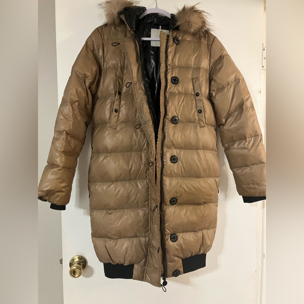 Moncler Tan Fur-Trim Puffer Coat